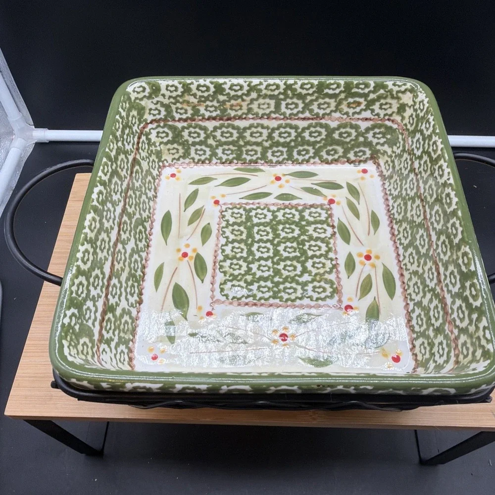 Temp-tations Ovenware by Tara Old World Green 1 qt Casserole Pan Lid Rack